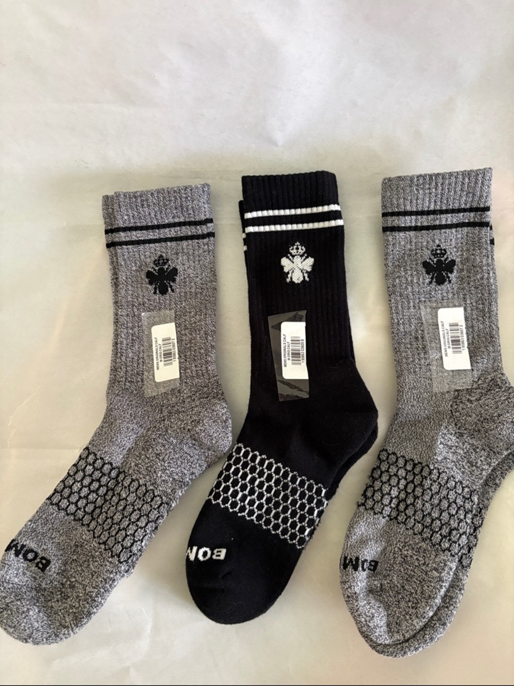 Bombas Men's Originals Calf Socks Grey black stripe medium new Cushion Socks